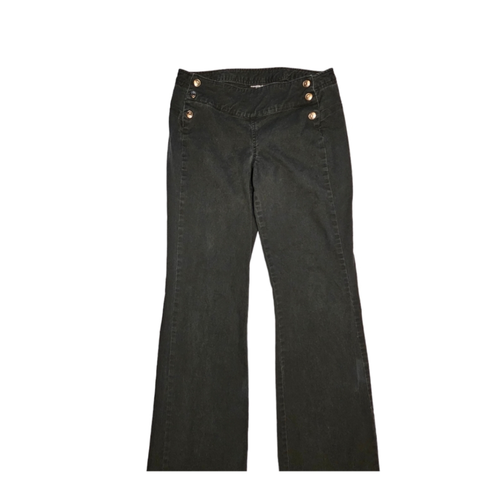 Express Jeans Vintage 90s Women's 5/6 Washed Black Sailor Snap Front Flare